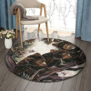 Little Bear And Bee Round Carpet Floor Rug Living Room Bedroom Decor Round Area Rug Carpet
