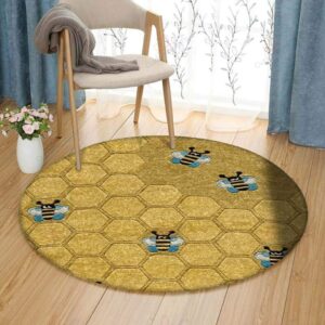 Little Bees Round Carpet Floor Rug Living Room Bedroom Decor Round Area Rug Carpet