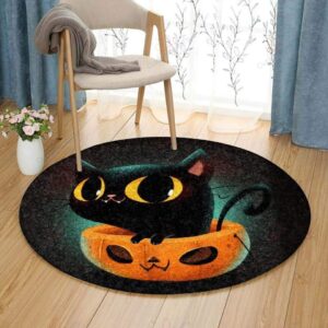 Little Black Cat Round Carpet Floor Rug Living Room Bedroom Decor Round Area Rug Carpet
