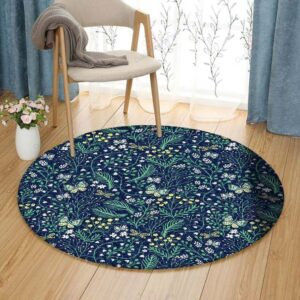 Little Butterflies And Flowers Round Carpet Floor Rug Living Room Bedroom Decor Round Area Rug Carpet