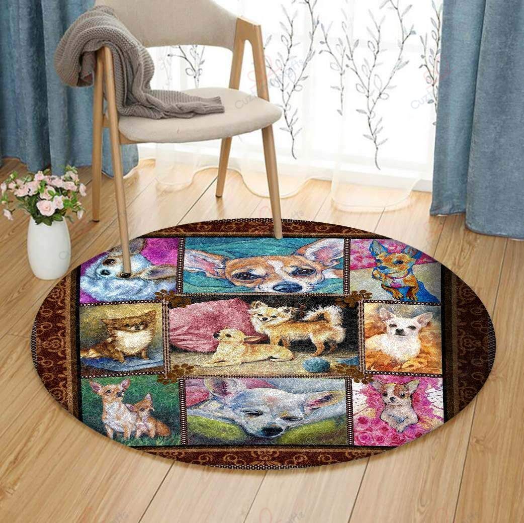 Little Chihuahuas Round Carpet Floor Rug Living Room Bedroom Decor Round Area Rug Carpet Little Chihuahuas Round Carpet Floor Rug Living Room Bedroom Decor Round Area Rug Carpet