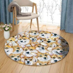Little Corgi Round Carpet Floor Rug Living Room Bedroom Decor Round Area Rug Carpet