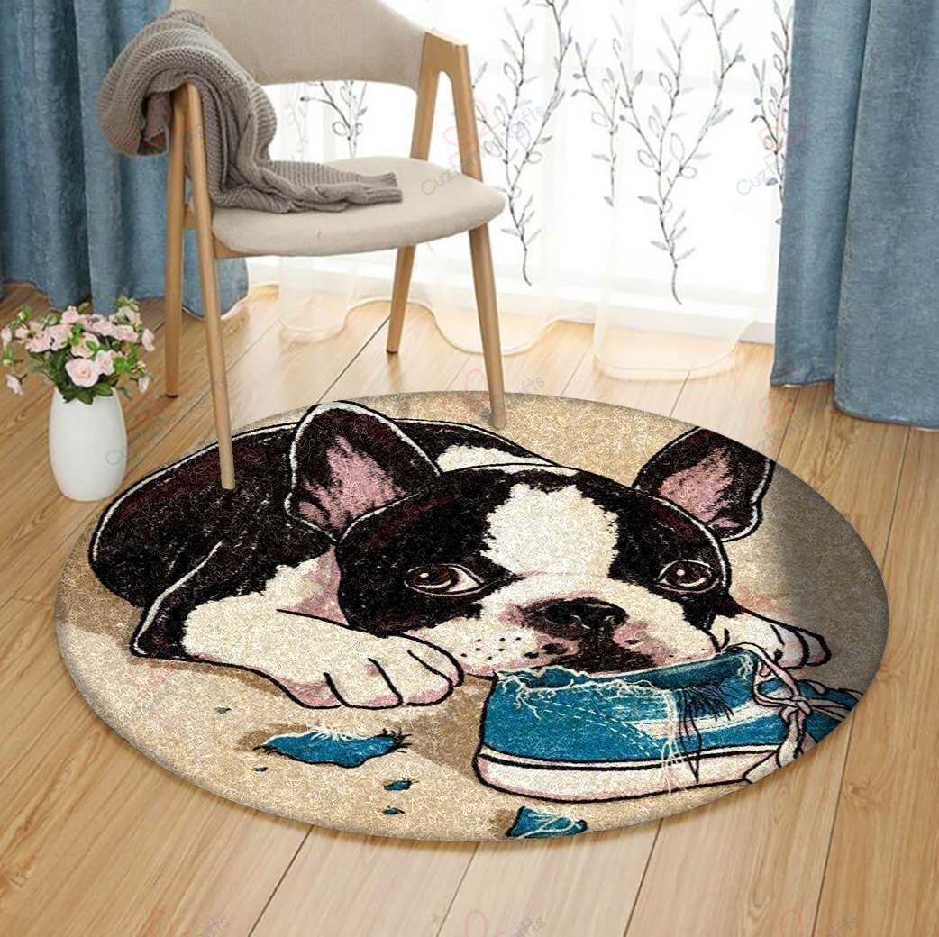 Little French Bulldog Bite Shoe Round Carpet Floor Rug Living Room Bedroom Decor Round Area Rug Carpet Little French Bulldog Bite Shoe Round Carpet Floor Rug Living Room Bedroom Decor Round Area Rug Carpet