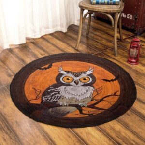 Little Owl In Night Round Carpet Floor Rug Living Room Bedroom Decor Round Area Rug Carpet