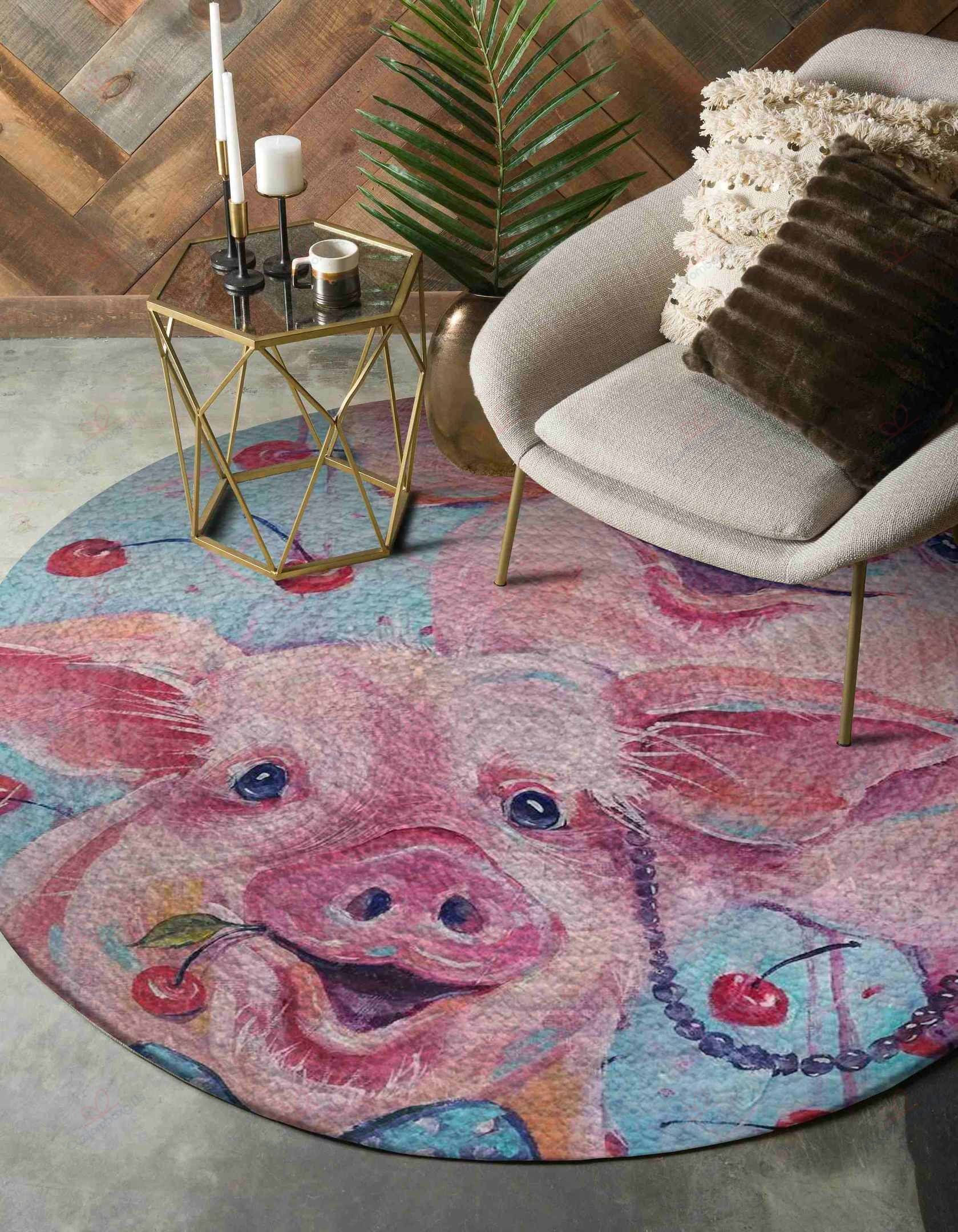 Little Pink Pig Round Carpet Floor Rug Living Room Bedroom Decor Round Area Rug Carpet Little Pink Pig Round Carpet Floor Rug Living Room Bedroom Decor Round Area Rug Carpet