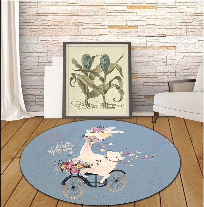Llama Bicycle Round Carpet Floor Rug Living Room Bedroom Decor Round Area Rug Carpet Llama Bicycle Round Carpet Floor Rug Living Room Bedroom Decor Round Area Rug Carpet