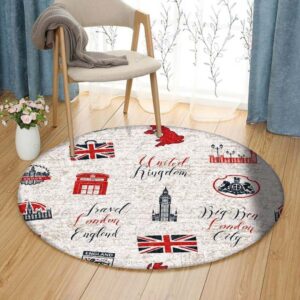 London Round Carpet Floor Rug Living Room Bedroom Decor Round Area Rug Carpet