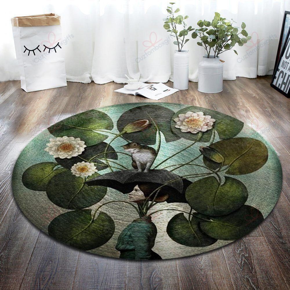 Lotus And Cat Round Carpet Floor Rug Living Room Bedroom Decor Round Area Rug Carpet Lotus And Cat Round Carpet Floor Rug Living Room Bedroom Decor Round Area Rug Carpet
