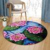 Lotus And Dragonfly Round Carpet Floor Rug Living Room Bedroom Decor Round Area Rug Carpet