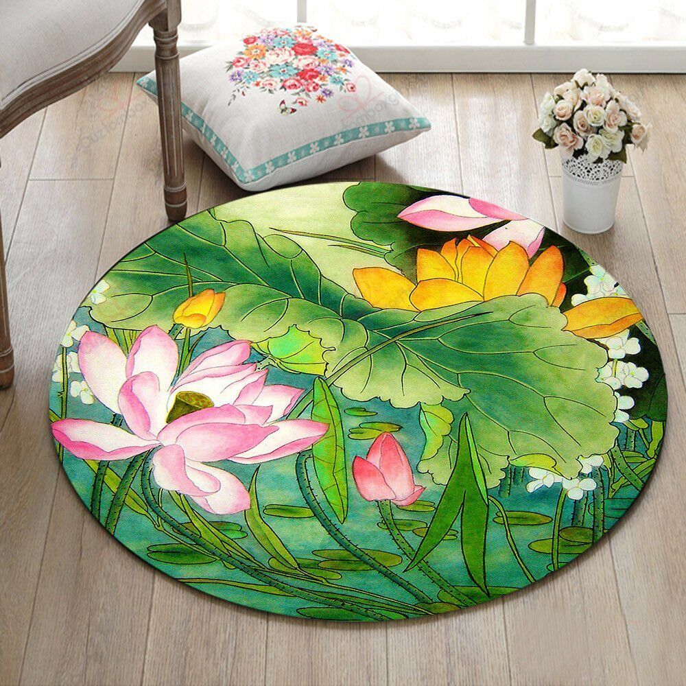 Lotus Flower Round Carpet Floor Rug Living Room Bedroom Decor Round Area Rug Carpet Lotus Flower Round Carpet Floor Rug Living Room Bedroom Decor Round Area Rug Carpet