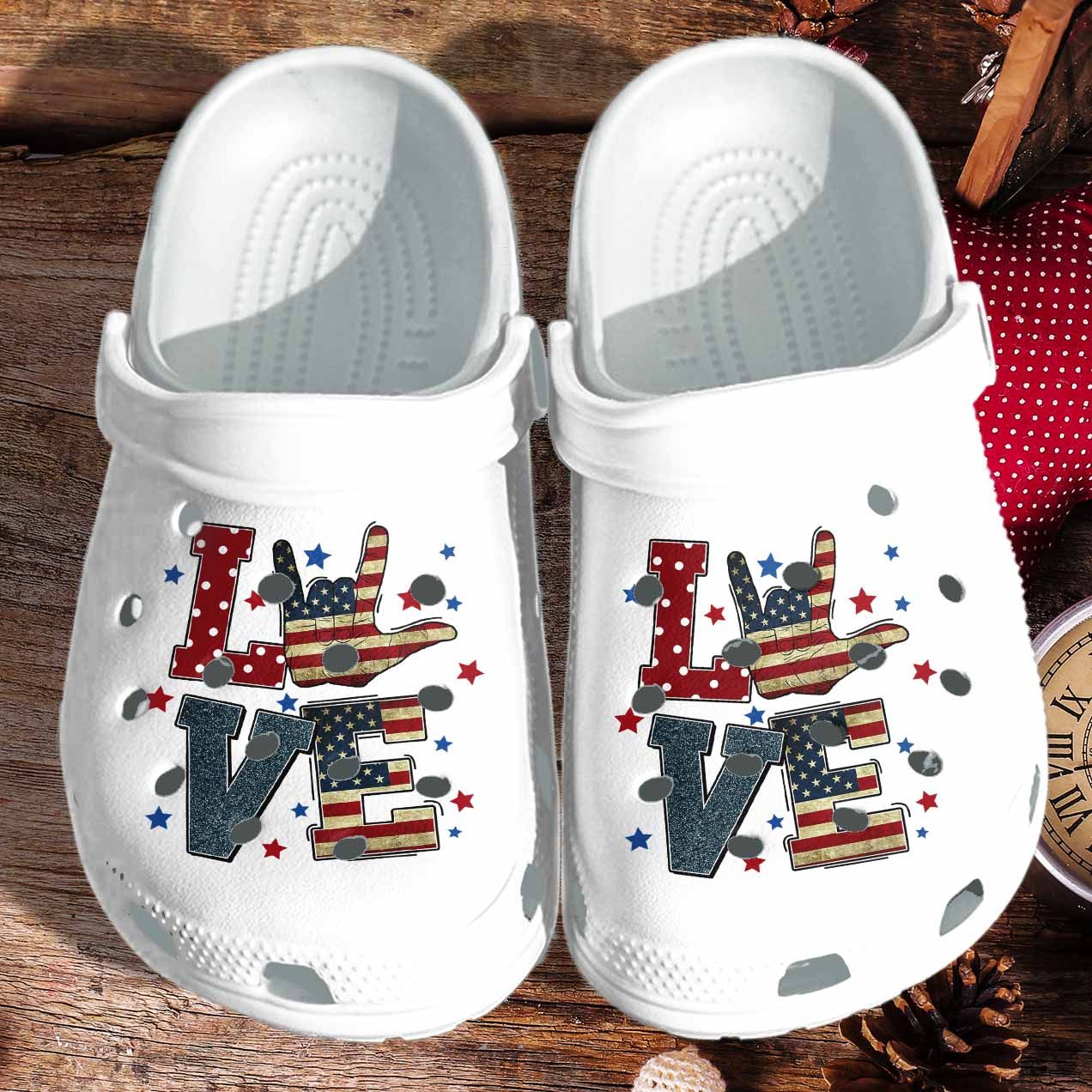 Love America Usa Flag Shoes Crocs Clog For 4Th Of July – Love Peace Shoes For Men Women Love America Usa Flag Shoes Crocs Clog For 4Th Of July – Love Peace Shoes For Men Women