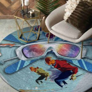 Love Skiing Round Carpet Floor Rug Living Room Bedroom Decor Round Area Rug Carpet
