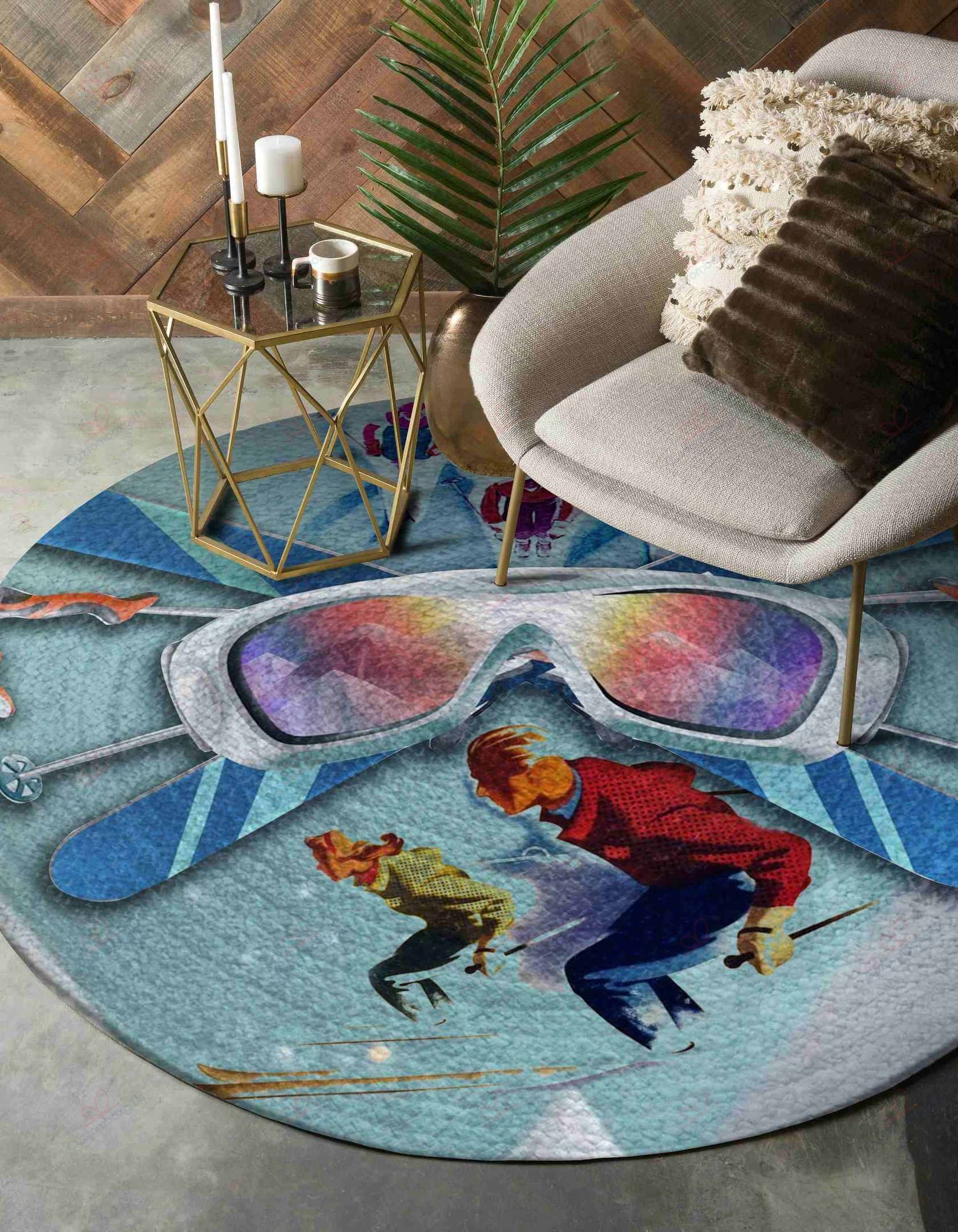 Love Skiing Round Carpet Floor Rug Living Room Bedroom Decor Round Area Rug Carpet Love Skiing Round Carpet Floor Rug Living Room Bedroom Decor Round Area Rug Carpet