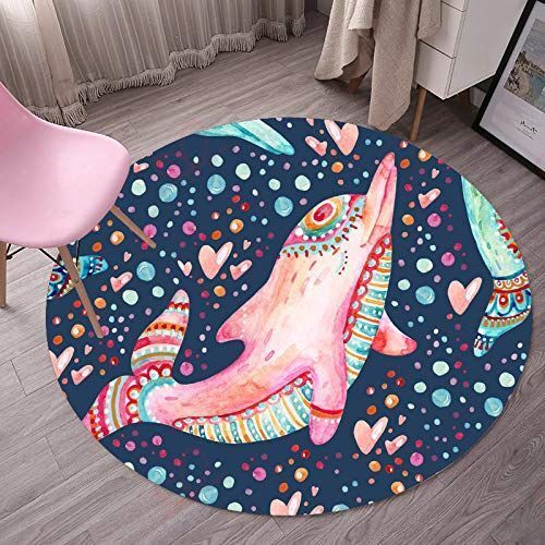 Lovely Dolphin Round Carpet Floor Rug Living Room Bedroom Decor Round Area Rug Carpet Lovely Dolphin Round Carpet Floor Rug Living Room Bedroom Decor Round Area Rug Carpet