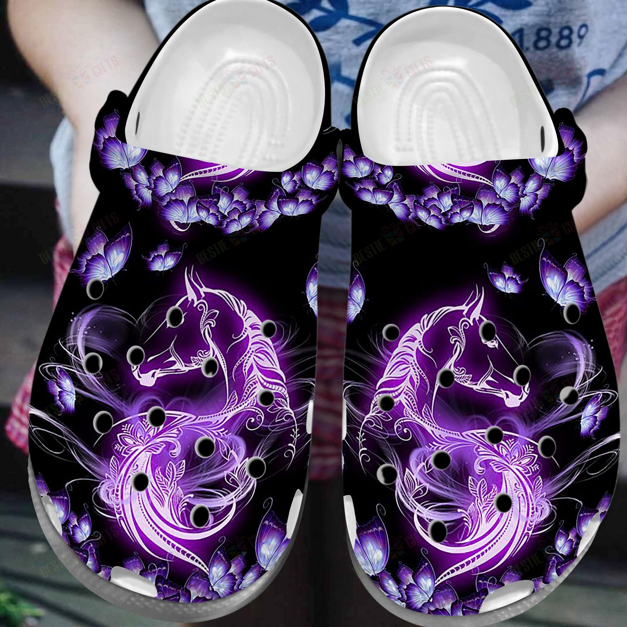 Lovely Horse And Butterfly Crocs Clog Classic Clog Shoes Lovely Horse And Butterfly Crocs Clog Classic Clog Shoes