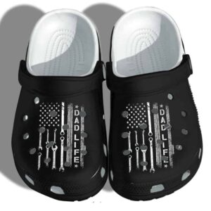 Machanic Usa Flag Shoes Crocs Clog Fathers Day 2021 Gifts For Dad – Dad Life Can Fix Everything Croc Shoes
