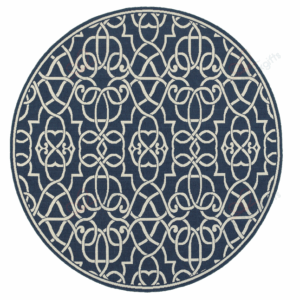 Madelina Lattice Scrollwork Navy Round Carpet Floor Rug Living Room Bedroom Decor Round Area Rug Carpet