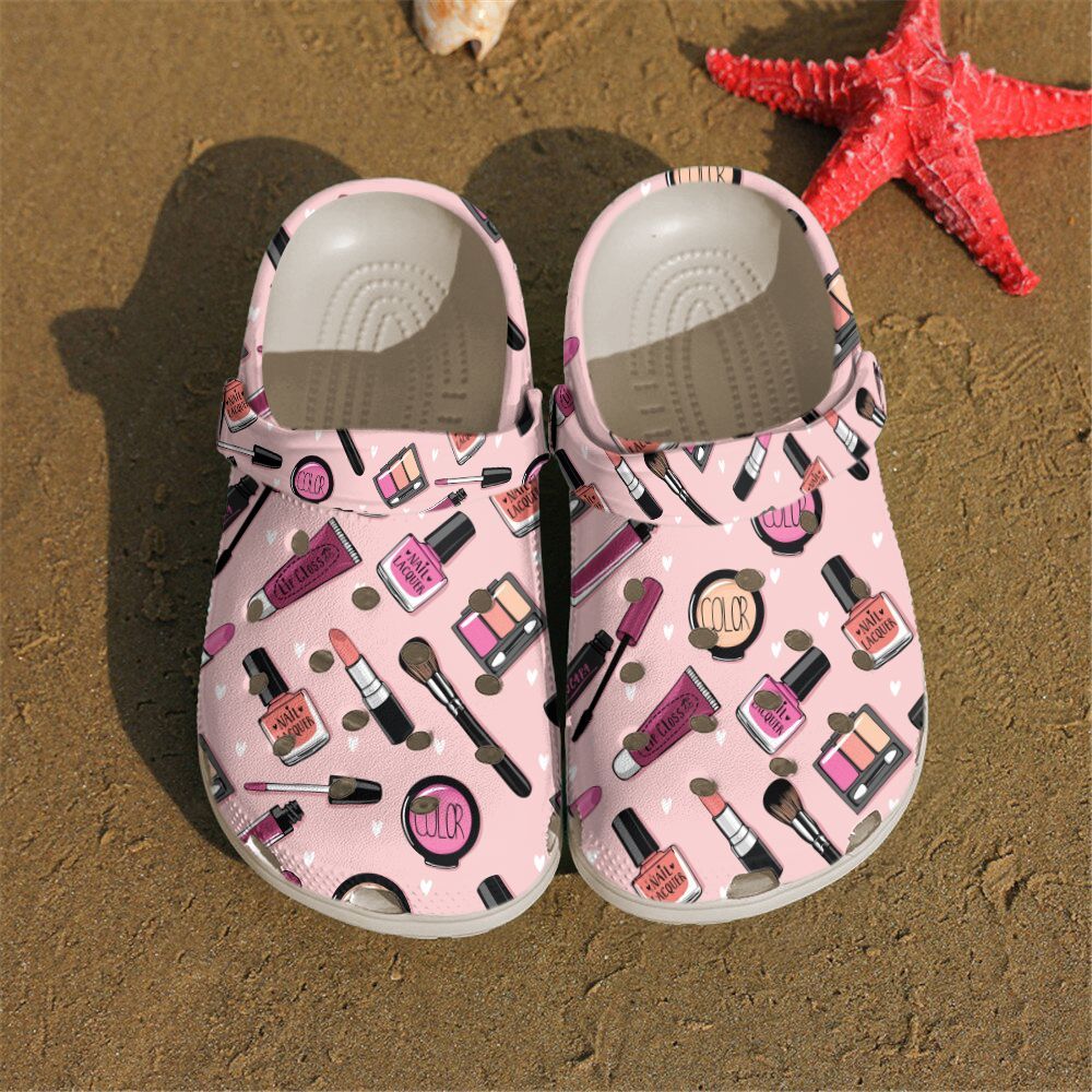 Makeup Personalized Clog Custom Crocs Comfortablefashion Style Comfortable For Women Men Kid Print 3D Pink Background Makeup Personalized Clog Custom Crocs Comfortablefashion Style Comfortable For Women Men Kid Print 3D Pink Background