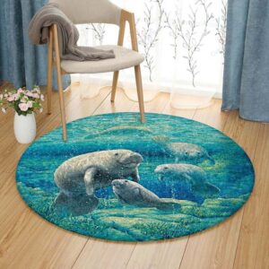 Manatee Round Carpet Floor Rug Living Room Bedroom Decor Round Area Rug Carpet