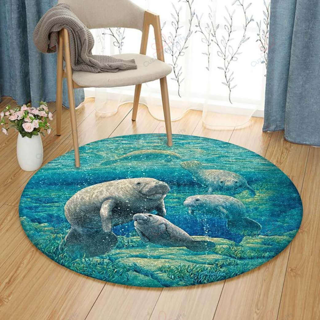 Manatee Round Carpet Floor Rug Living Room Bedroom Decor Round Area Rug Carpet Manatee Round Carpet Floor Rug Living Room Bedroom Decor Round Area Rug Carpet
