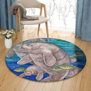 Manatees Round Carpet Floor Rug Living Room Bedroom Decor Round Area Rug Carpet