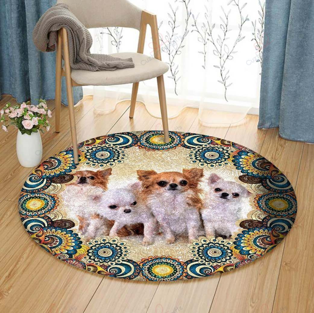 Mandala Chihuahua Dog Round Carpet Floor Rug Living Room Bedroom Decor Round Area Rug Carpet Mandala Chihuahua Dog Round Carpet Floor Rug Living Room Bedroom Decor Round Area Rug Carpet