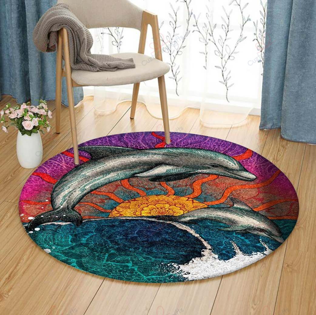 Mandala Dolphin Round Carpet Floor Rug Living Room Bedroom Decor Round Area Rug Carpet Mandala Dolphin Round Carpet Floor Rug Living Room Bedroom Decor Round Area Rug Carpet