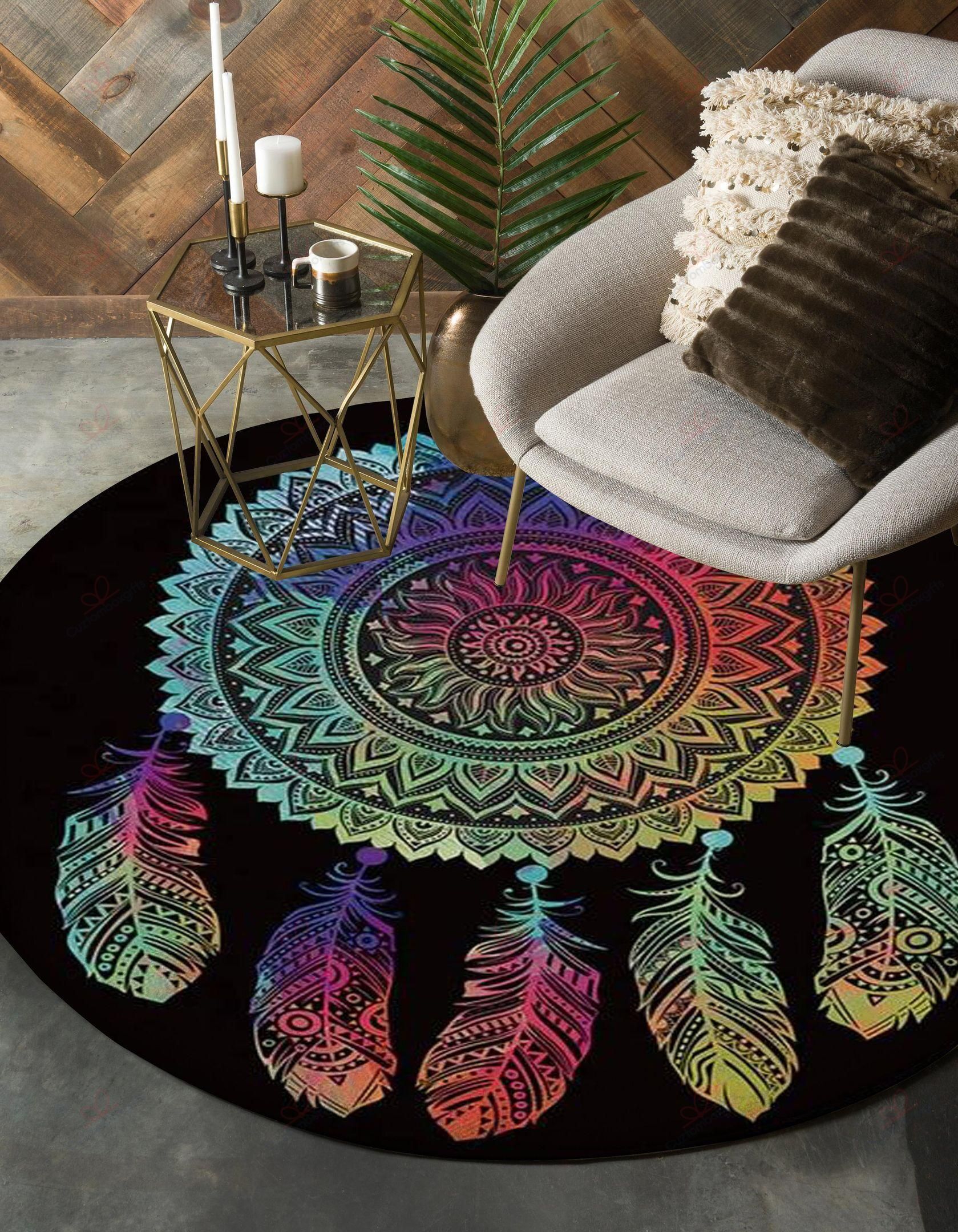 Mandala Dreamcatcher Colorful Native American Pride Round Carpet Floor Rug Living Room Bedroom Decor Round Area Rug Carpet