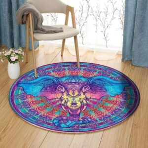 Mandala Elephants Round Carpet Floor Rug Living Room Bedroom Decor Round Area Rug Carpet