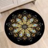 Mandala Golden Peacock Feathers Round Carpet Floor Rug Living Room Bedroom Decor Round Area Rug Carpet
