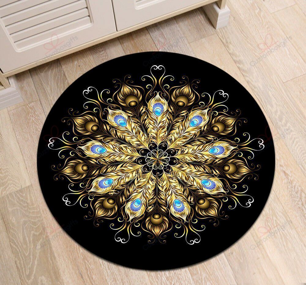 Mandala Golden Peacock Feathers Round Carpet Floor Rug Living Room Bedroom Decor Round Area Rug Carpet Mandala Golden Peacock Feathers Round Carpet Floor Rug Living Room Bedroom Decor Round Area Rug Carpet