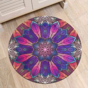 Mandala Leaves Round Carpet Floor Rug Living Room Bedroom Decor Round Area Rug Carpet