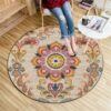 Mandala Lilies Lotus Round Carpet Floor Rug Living Room Bedroom Decor Round Area Rug Carpet