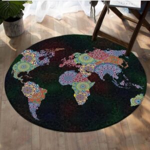 Mandala Map Round Carpet Floor Rug Living Room Bedroom Decor Round Area Rug Carpet