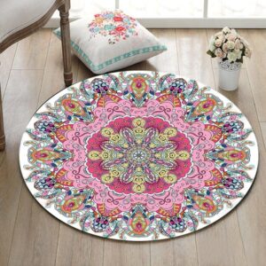 Mandala Peacock Feather Round Carpet Floor Rug Living Room Bedroom Decor Round Area Rug Carpet