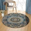 Mandala Persian Blue Floral Round Carpet Floor Rug Living Room Bedroom Decor Round Area Rug Carpet