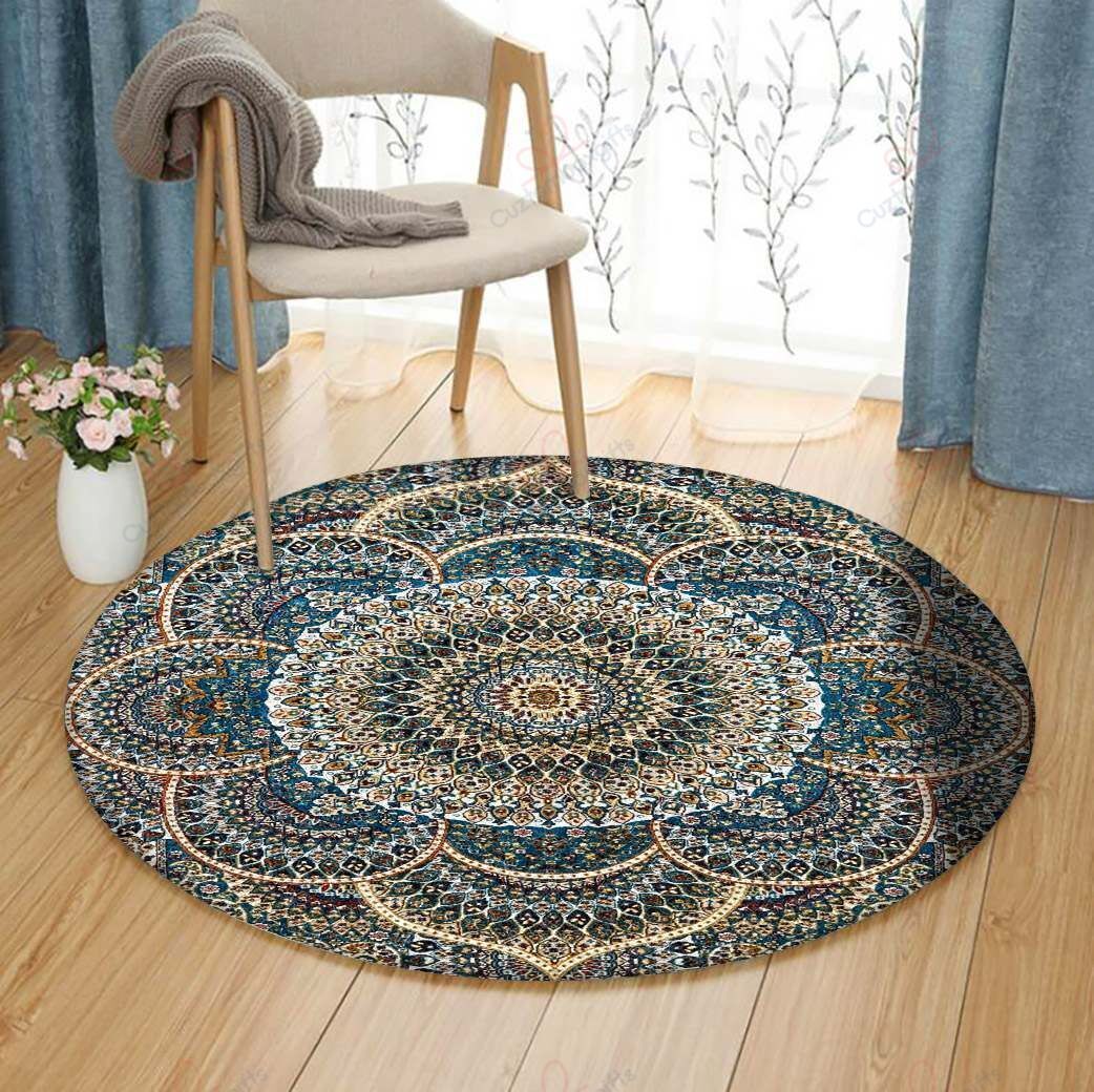 Mandala Persian Blue Floral Round Carpet Floor Rug Living Room Bedroom Decor Round Area Rug Carpet Mandala Persian Blue Floral Round Carpet Floor Rug Living Room Bedroom Decor Round Area Rug Carpet