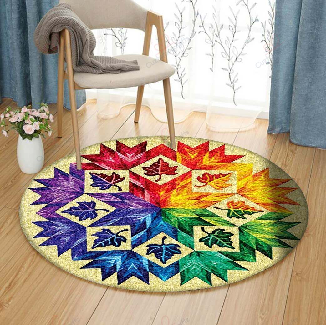 Maple Leaves Color Round Carpet Floor Rug Living Room Bedroom Decor Round Area Rug Carpet