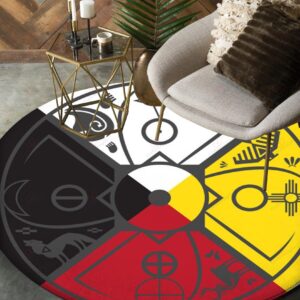Medicine Wheel Yin Yang Wolf Native Round Carpet Floor Rug Living Room Bedroom Decor Round Area Rug Carpet