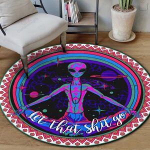 Meditation Alien Yoga Round Carpet Floor Rug Living Room Bedroom Decor Round Area Rug Carpet