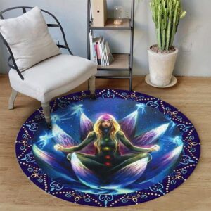 Meditation Chakra Girl Round Carpet Floor Rug Living Room Bedroom Decor Round Area Rug Carpet