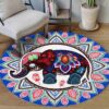 Meditation Elaphant Round Carpet Floor Rug Living Room Bedroom Decor Round Area Rug Carpet