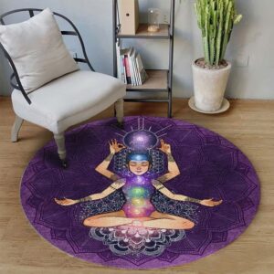 Meditation Element Girl Round Carpet Floor Rug Living Room Bedroom Decor Round Area Rug Carpet