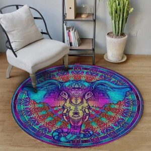 Meditation Elephant Round Carpet Floor Rug Living Room Bedroom Decor Round Area Rug Carpet