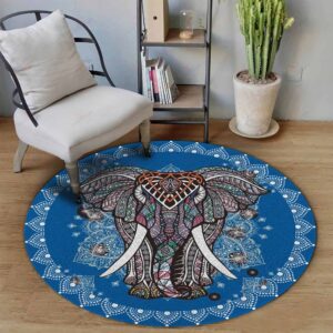 Meditation Elephant Mandala Round Carpet Floor Rug Living Room Bedroom Decor Round Area Rug Carpet