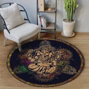 Meditation Elephant Pattern Round Carpet Floor Rug Living Room Bedroom Decor Round Area Rug Carpet