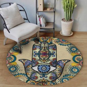 Meditation Hamsa Pattern Round Carpet Floor Rug Living Room Bedroom Decor Round Area Rug Carpet