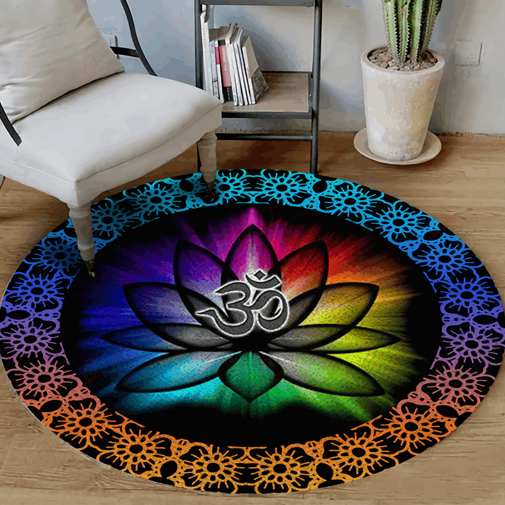 Meditation Lotus Ohm Round Carpet Floor Rug Living Room Bedroom Decor Round Area Rug Carpet Meditation Lotus Ohm Round Carpet Floor Rug Living Room Bedroom Decor Round Area Rug Carpet