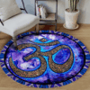 Meditation Ohm Purple Round Carpet Floor Rug Living Room Bedroom Decor Round Area Rug Carpet
