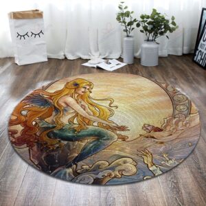 Mermaid 1 Round Carpet Floor Rug Living Room Bedroom Decor Round Area Rug Carpet